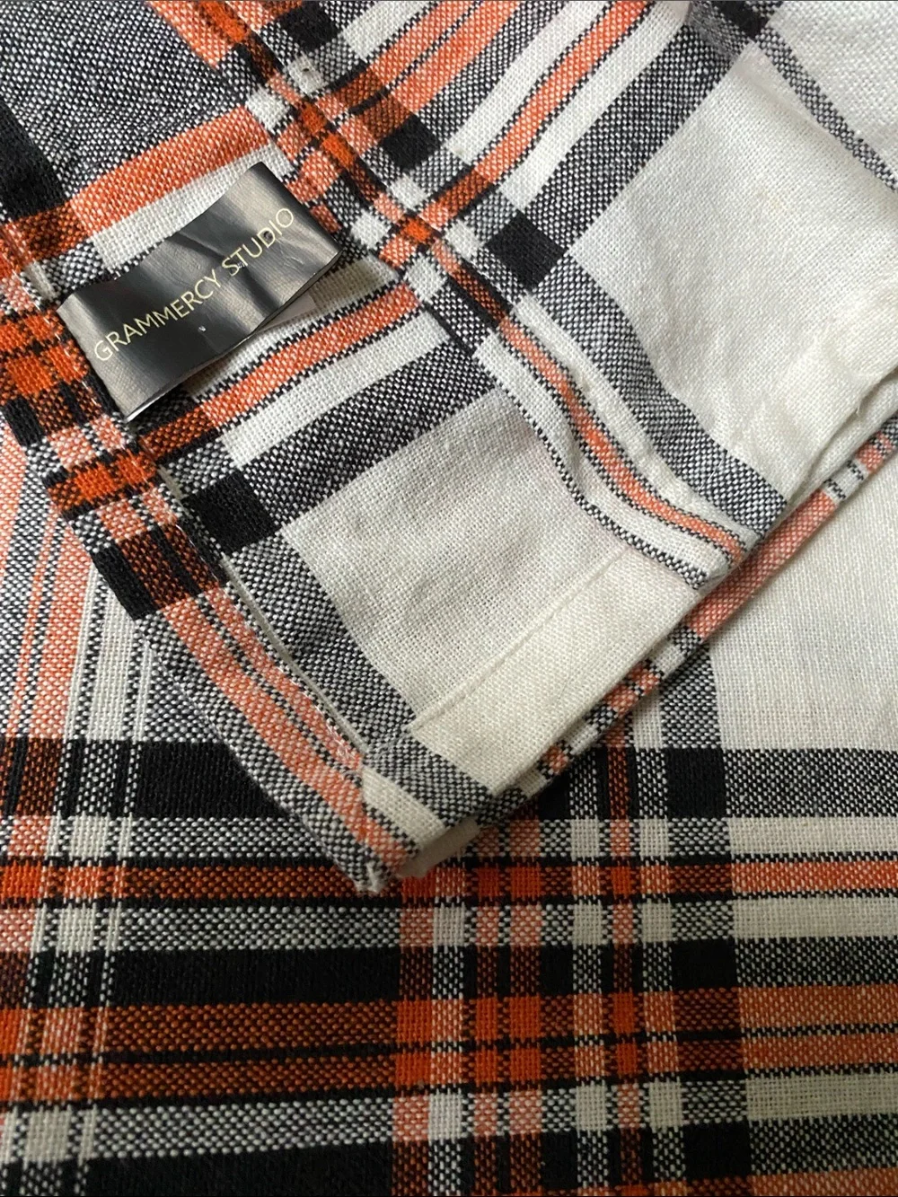 Fall Barn Plaid Orange Black & White tablecloth 60”x84”